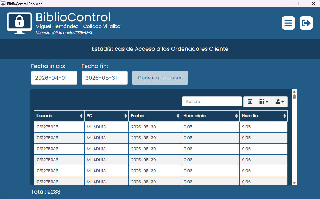 Estadísticas de acceso a ordenadores cliente