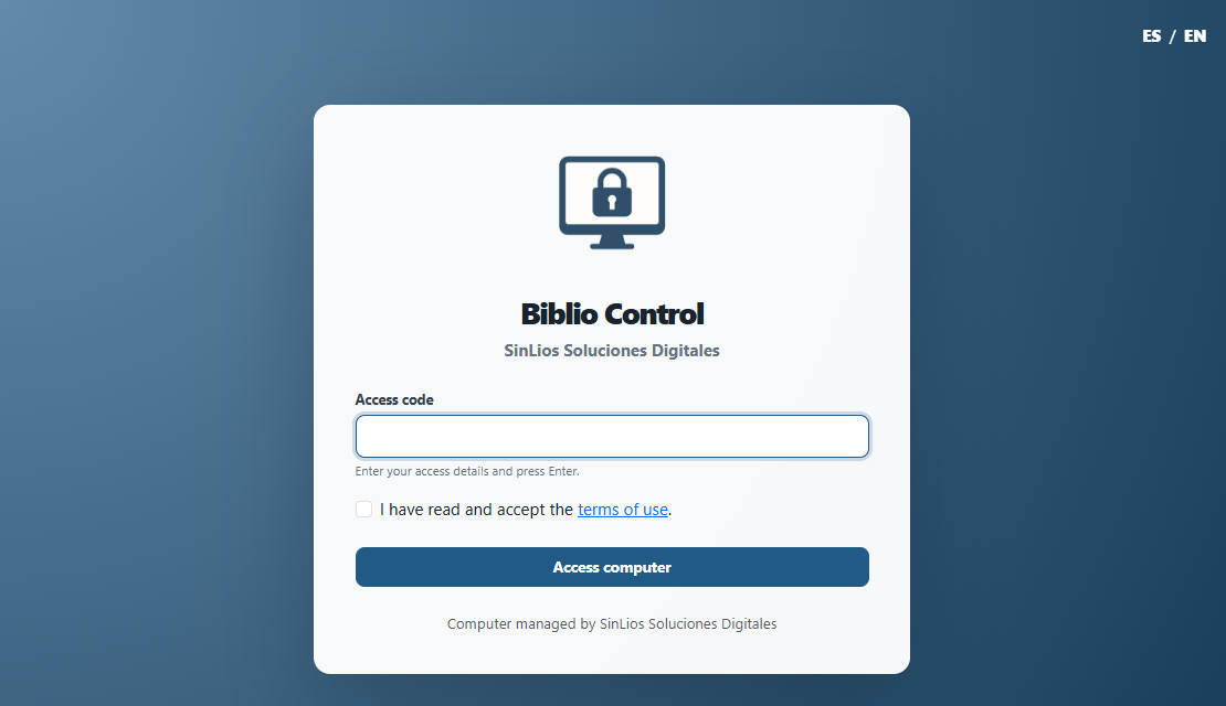 BiblioControl live demo login screen